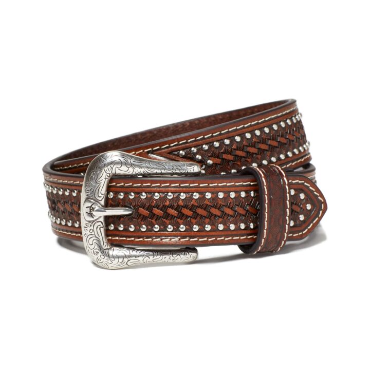 ARIAT Youth Boys Studded Basket Weave Belt, Tan
