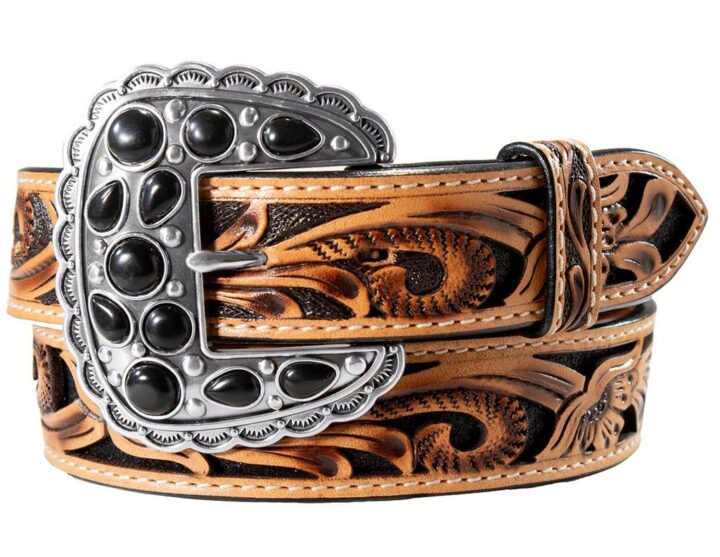 Angel Ranch Ladies Leather Belt 1 1/2" Floral Filigree Glitter Underlay Black D140010101