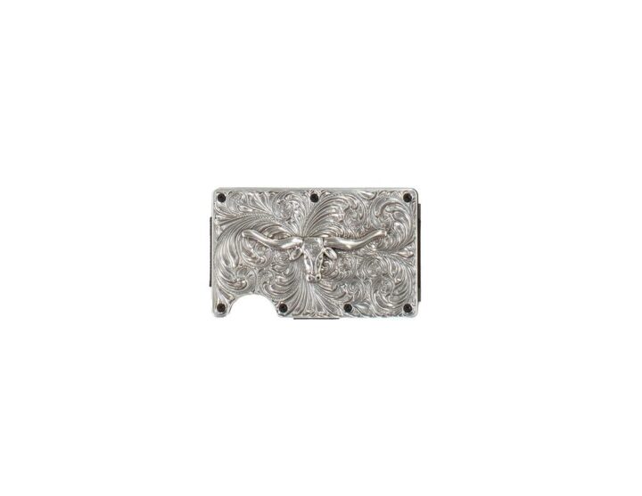 3D Belt Mens Utility Wallet Long Horn Motif Silver, Black
