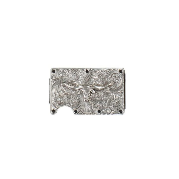 3D Belt Mens Utility Wallet Long Horn Motif Silver, Black