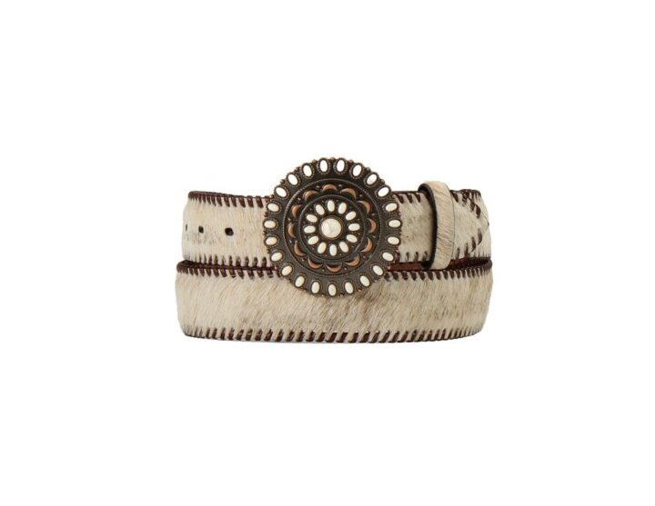 Nocona Women's Belt with Calf Hair and Whip Stitch, Light Brown, Small