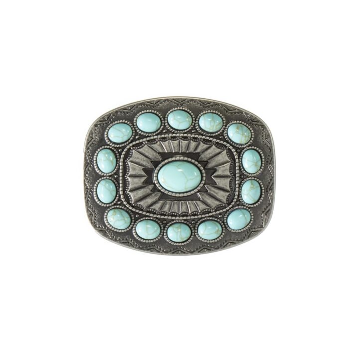 Blazin Roxx Women's Oval Turquoise Stone Buckle with Engraved Scrolling (Antique Silver, 3-3/4" x 2-3/4")