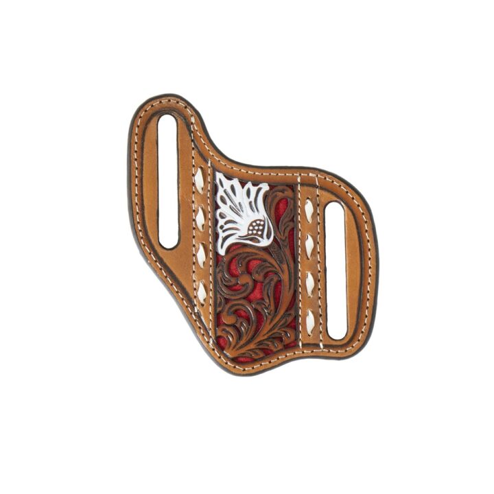 Nocona Belt Co. Knife Sheath Floral Filigree Suede Underlay, Red