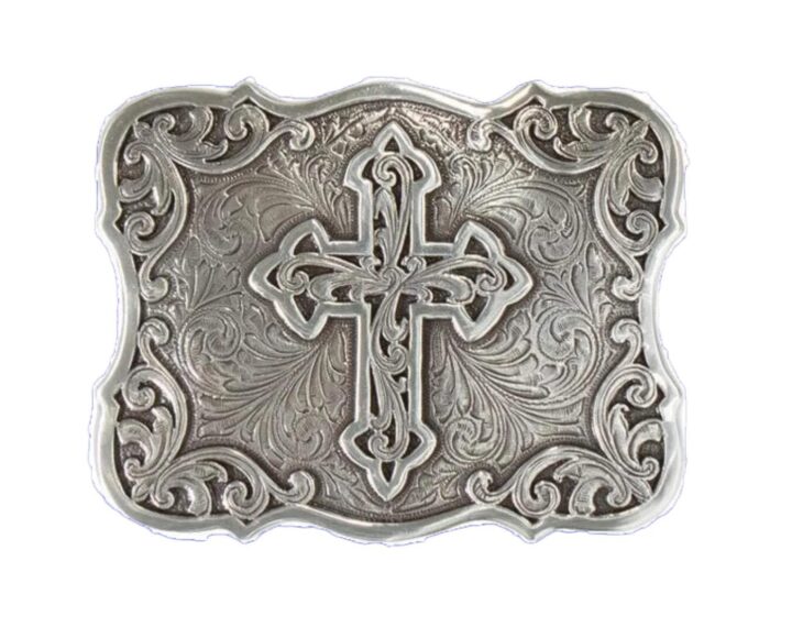Blazin Roxx Western Belt Buckle Rectangle Cross Filigree Silver 37907