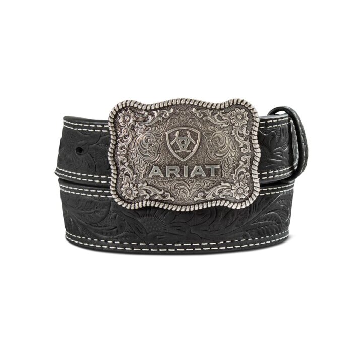 ARIAT Boy's Shield Plate Rope Edge Buckle Belt, Black, 20