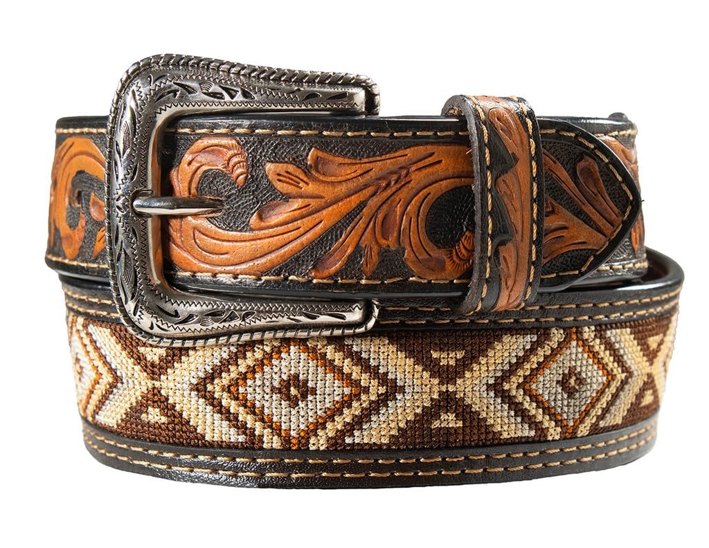 Nocona Belt Co. Men's Southwest Embroidered Scroll Belt, Brown, 36