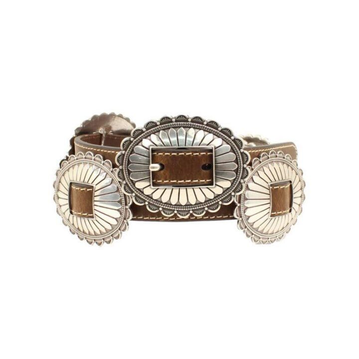 M&F Western Nocona Ladies Belt with Floral Silver Conchos, Brown, Medium