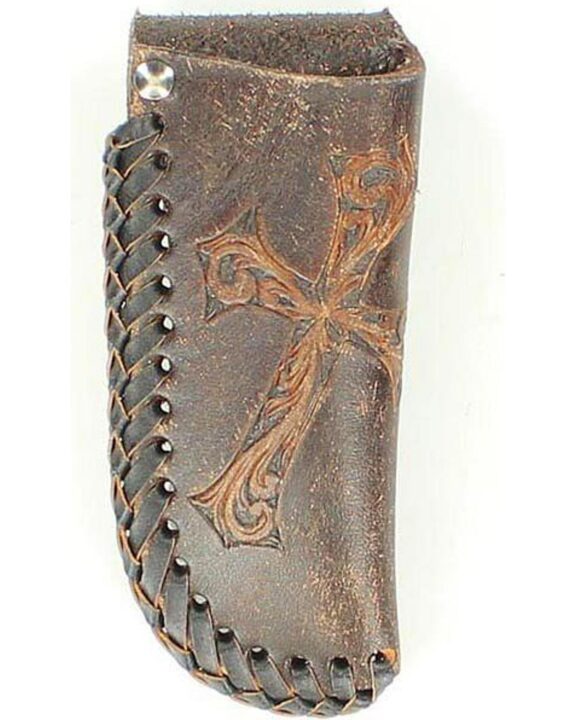 Nocona Men's Diagonal Embossed Cross Distressed Leather Knife Sheath Brown One Size