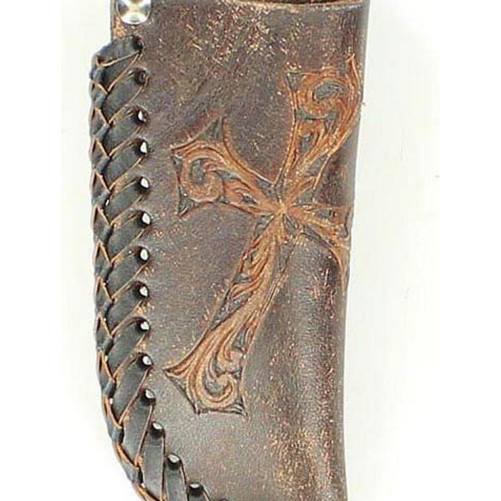 Nocona Men's Diagonal Embossed Cross Distressed Leather Knife Sheath Brown One Size