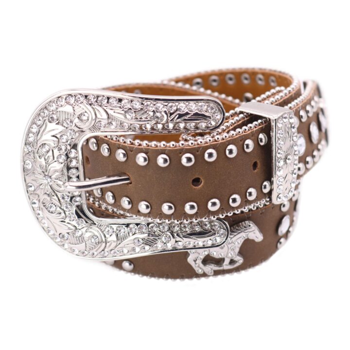 Nocona Girl's Running Horse Conchos Belt, Medium Brown Distressed, 26