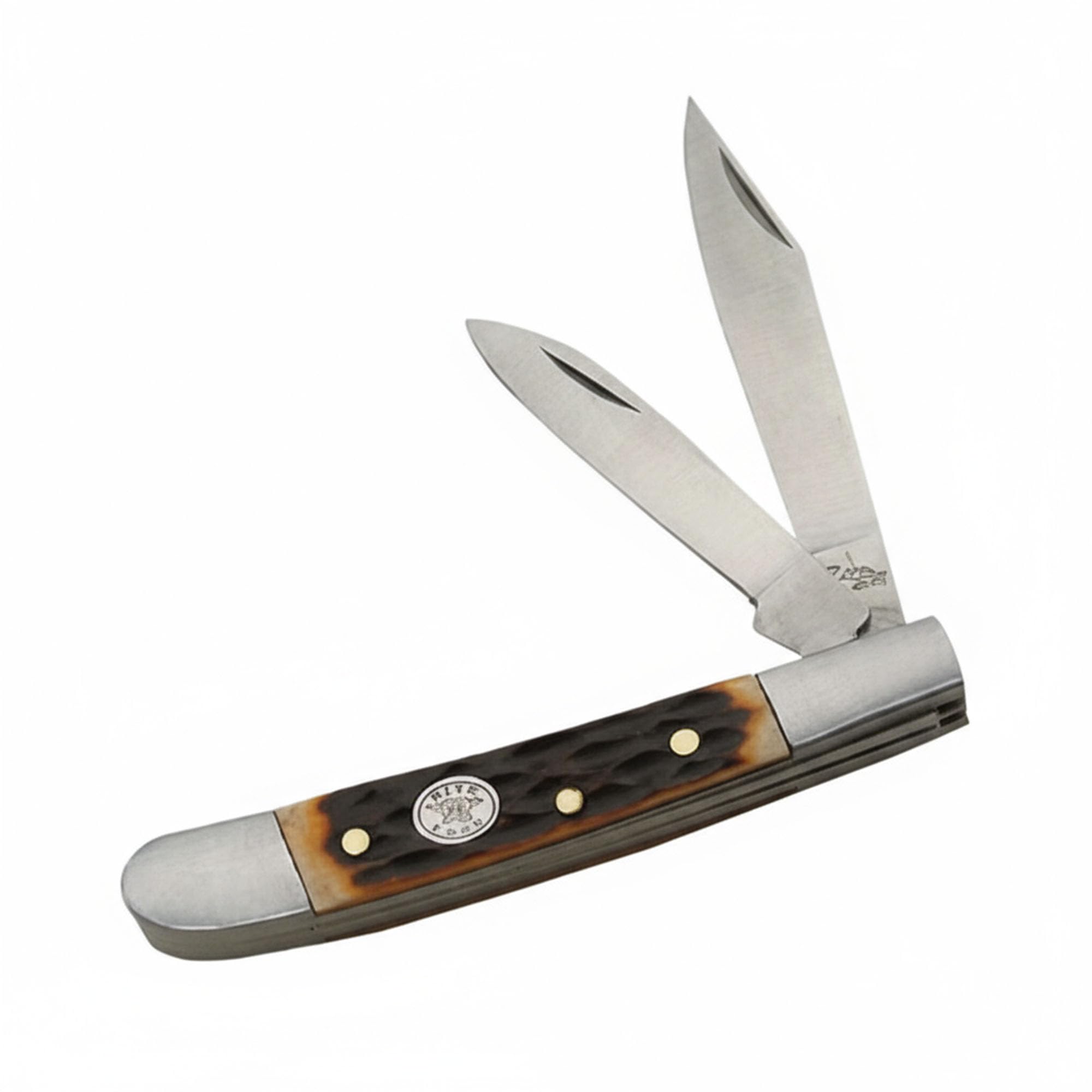 Rite Edge SZCO 2.75" Jig Bone Peanut Folding Pocket Knife – 2 Blade Stainless Steel Knife for Men with Jigged Bone Handle, Brass Pins Logo – Traditional Small Pocket Knife Collectible