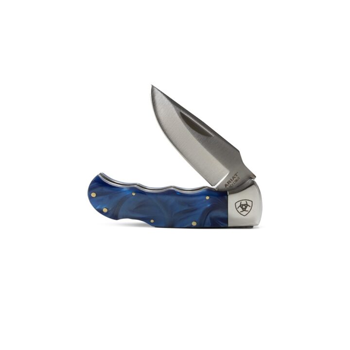 ARIAT Single Blade Folding Knife, Blue Resin Handle - Traditional Design