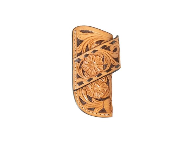 3D Belt Horizontal Hand-Tooled Floral Chocolate Back Lacing Knife Sheath, Brown