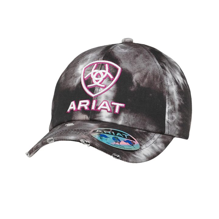ARIAT Ladies Black and White Tie-Dye Ponytail Cap with 3D Embroidered Logo