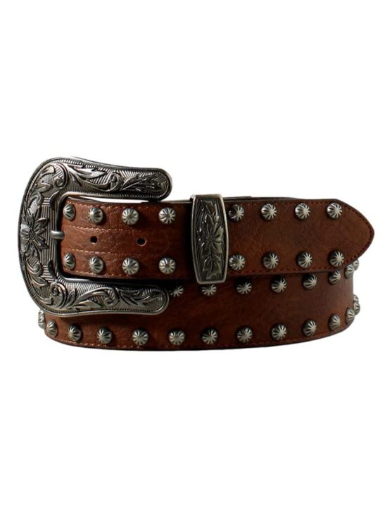 ARIAT Western Belt Womens Floral Nailheads Antique L Brown A1561002