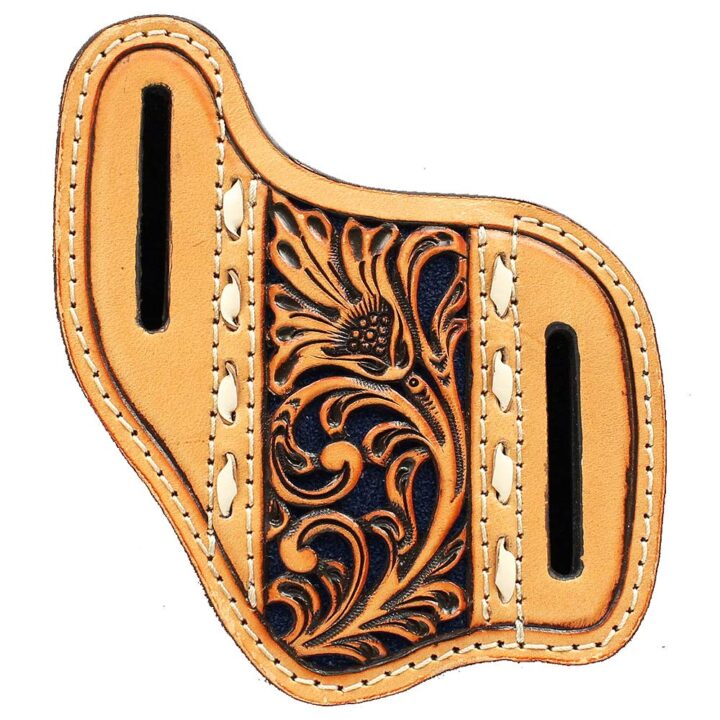 Nocona Knife Sheath Leather Blue Underlay Pierced Laced Floral Natural