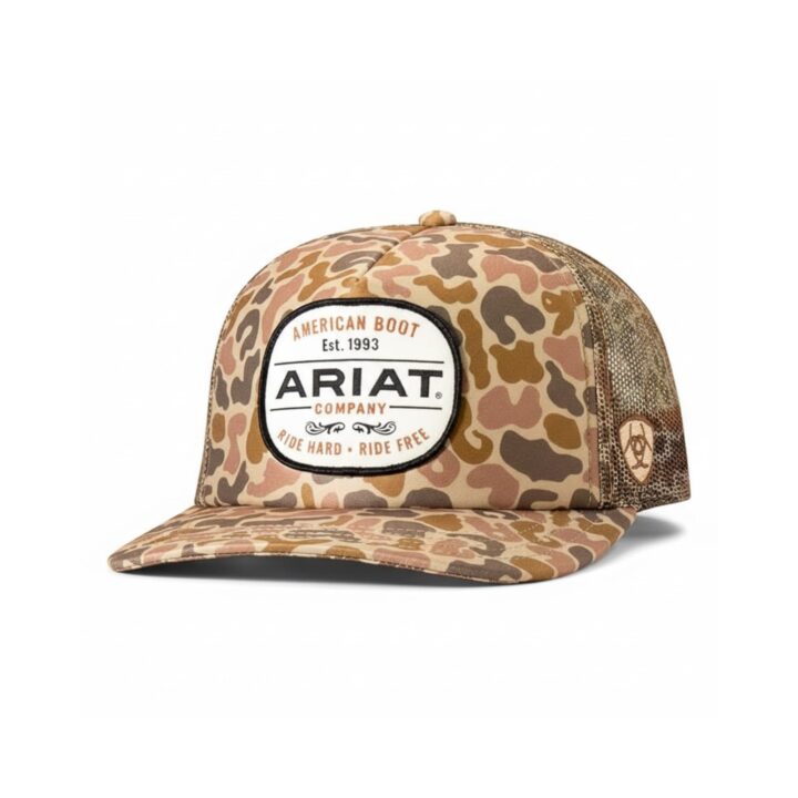 ARIAT Men's Heritage Patch Snapback Cap, Duck Camo, Flat Brim, Mesh Back