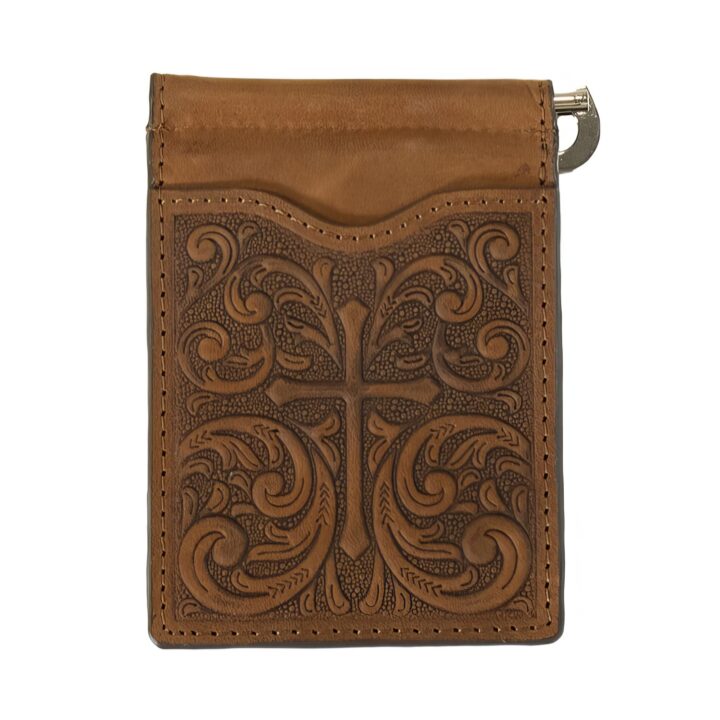 Nocona Bifold Money Clip Cross Scroll Embossed Wallet, Medium Brown, N500046644