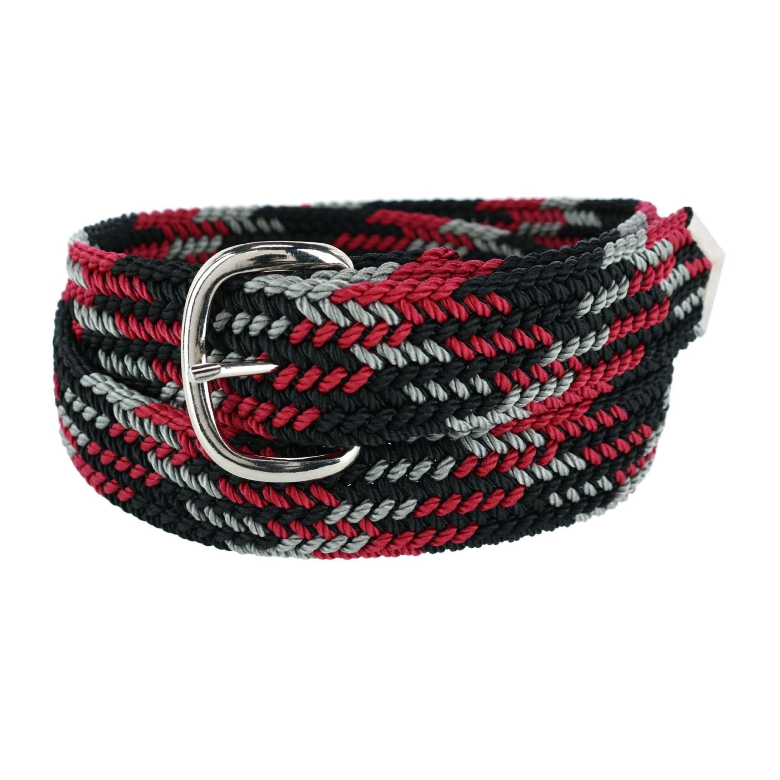 M&F Western Nocona Men's Woven Braided Nylon Belt, Black/Red/Grey – Adjustable Up to Size 46"