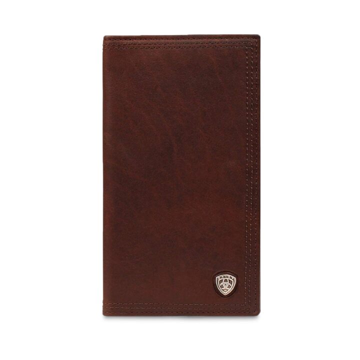 ARIAT Men’s Oil Tan Performance Work Rodeo Wallet with Dark Copper Leather, Brand Concho, ID and Card Slots
