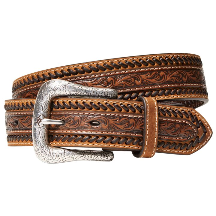 ARIAT Men's Buck Stitch Southwestern Leather Belt, Tan/Brown Thread, 32