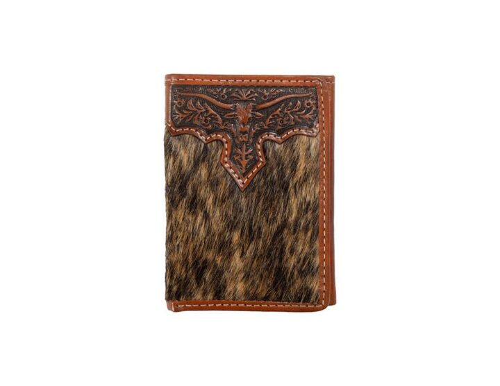 Nocona Belt Co. Western Wallet Men's Trifold Calf Hair Longhorn Brown N500048402