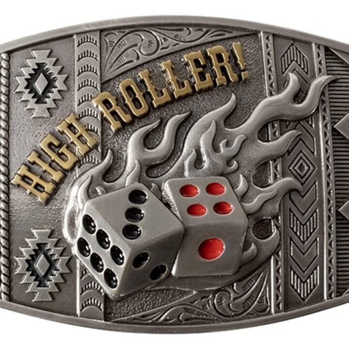 Nocona Mens Buckle Rectangle High Roller Engraved Dice on Fire Turquoise Stones