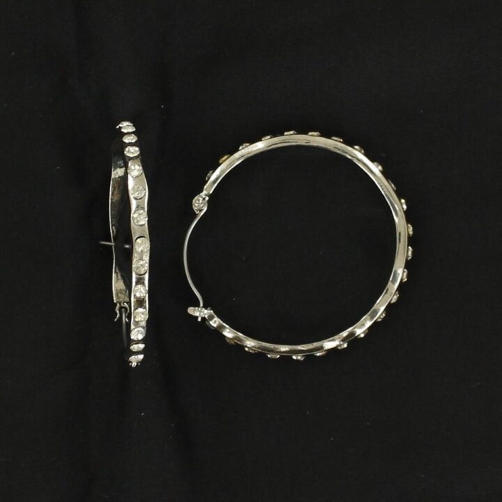 Blazin Roxx Silver With Clear Crystals Hoop Earrings 30326
