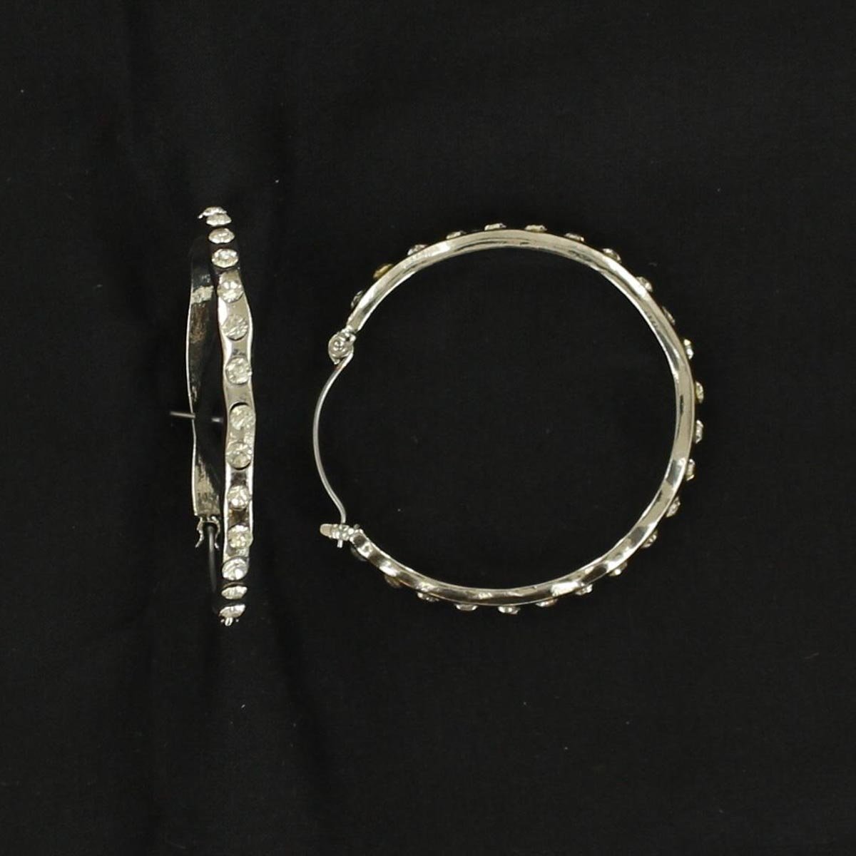 Blazin Roxx Silver With Clear Crystals Hoop Earrings 30326