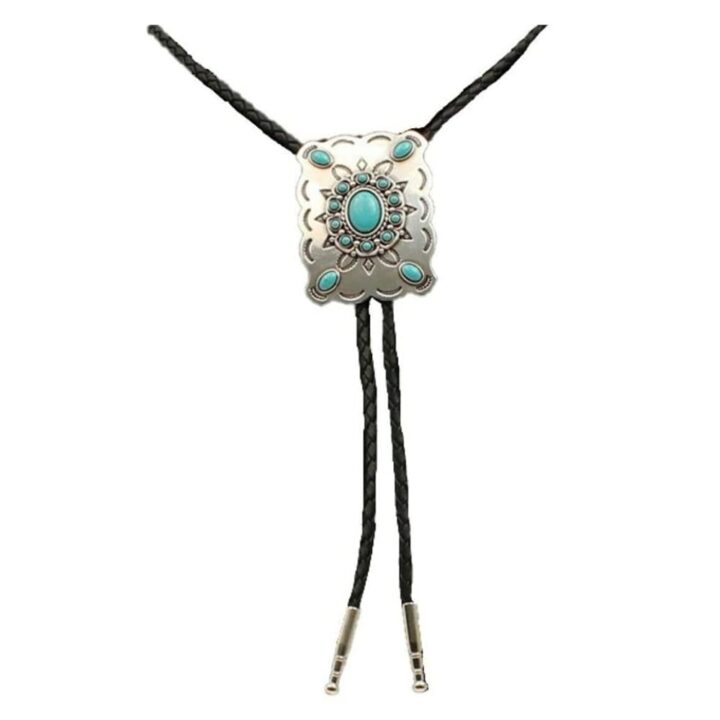 M&F Western 22232 Men Bolos Rectangle Neck Tie, Turquoise Stone & Silver