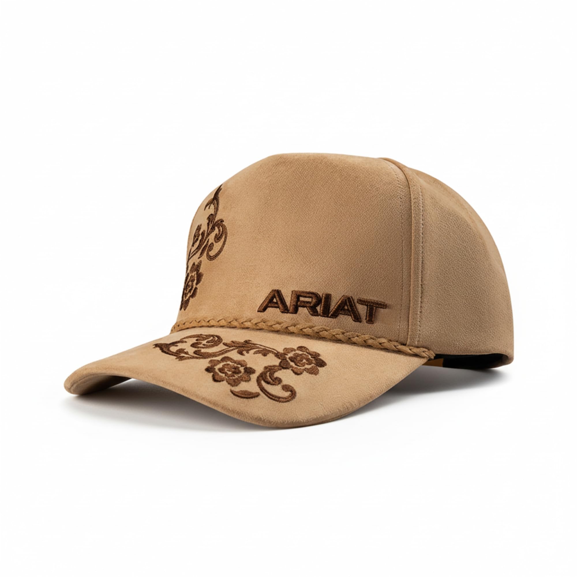 ARIAT Women's Embroidered Paisley Suede Snapback Rope Cap, Curved Brim, Tan