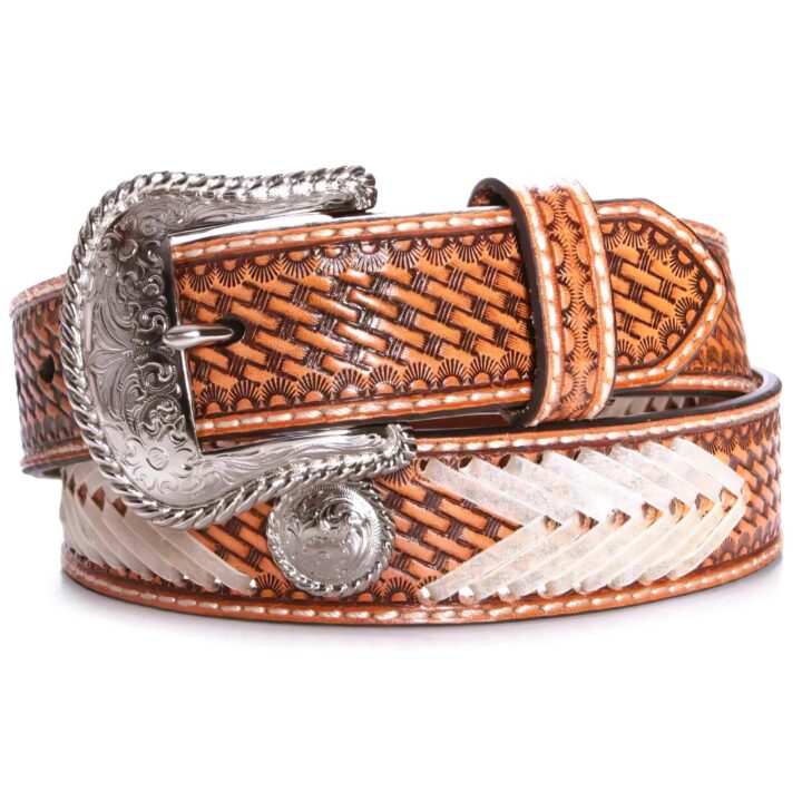 Nocona Men's Rawhide Chevron Laced Western Belt Tan 34