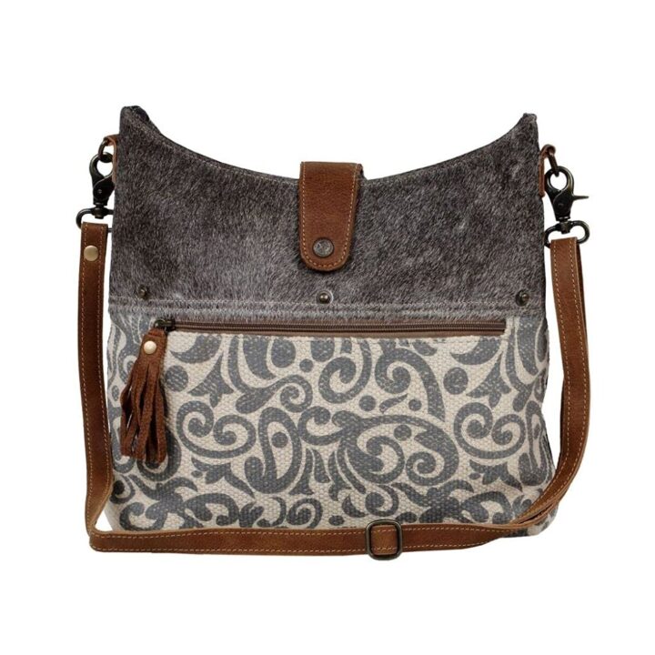 Myra Bag Flourish Canvas Purses for Women - Canvas Shoulder Bag with Paisley Pattern, Cloth Body, and Real Leather Strap, Fabric Handbags for Women, Cute Cloth Purse for College, Work, Everyday