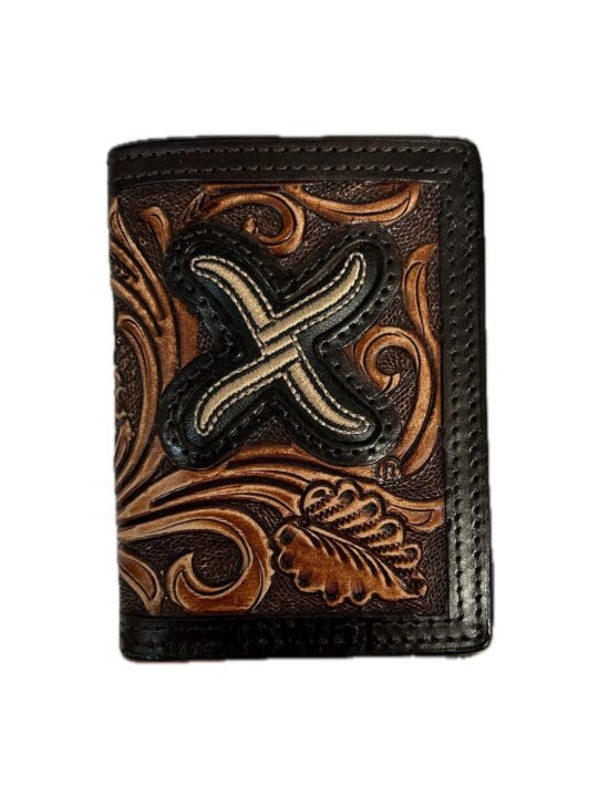 Twisted X XSW3T Mens Trifold Wallet Tooled Leather Cross Overlay Brown