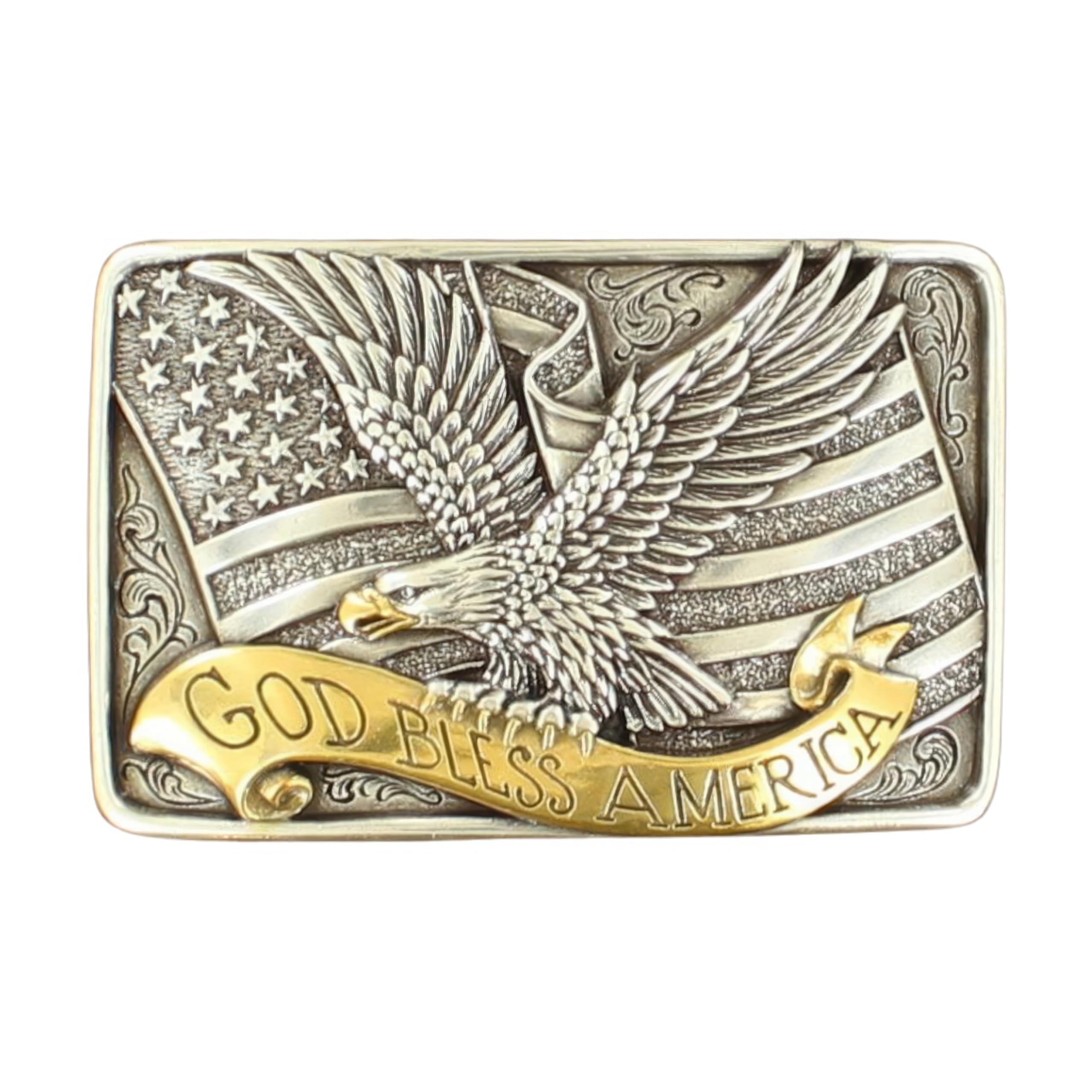 M&F Western God Bless America Buckle, Silvr/Gold, One Size
