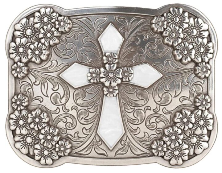 Nocona Women's Cross Motif Buckle with Scalloped Smooth Edges (Antique Silver, 2-7/8" x 3-3/4")
