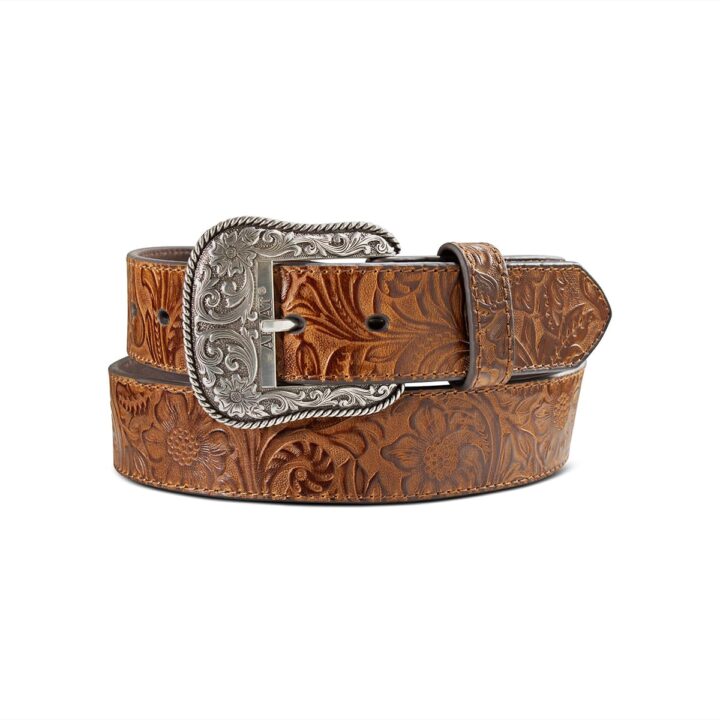 ARIAT Women's Scroll Embossed Leather Belt, Brown, Large