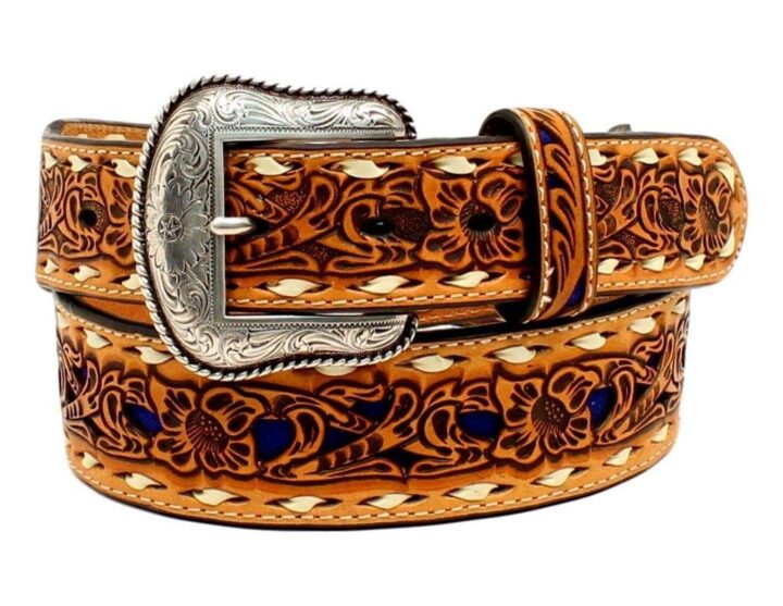 Nocona Men's Belt with Tapered Floral Embossed Lacing, Black, Size 30