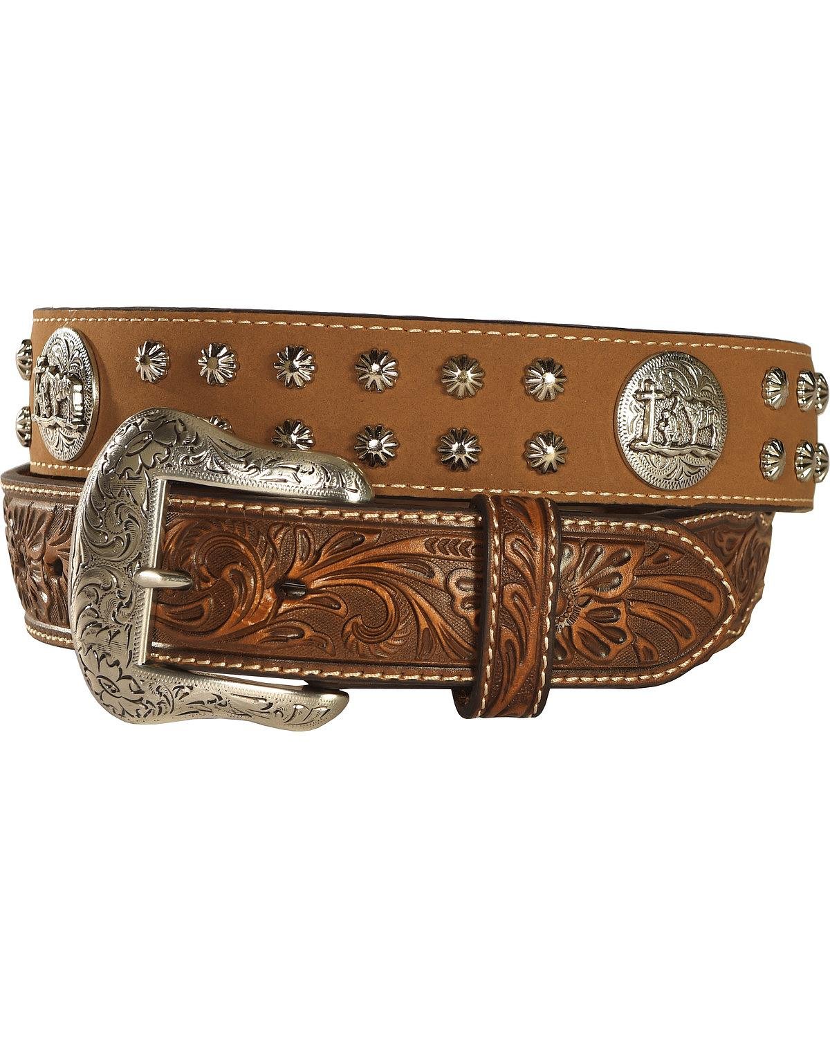 Nocona Men's Studded Cowboy Faith Concho Leather Western Belt Tan 32