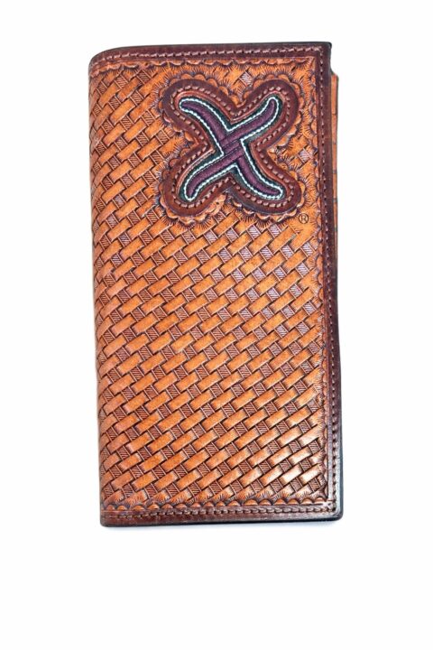 Twisted X XWH4R Mens Long Rodeo Wallet Tooled Basketweave Brown Leather