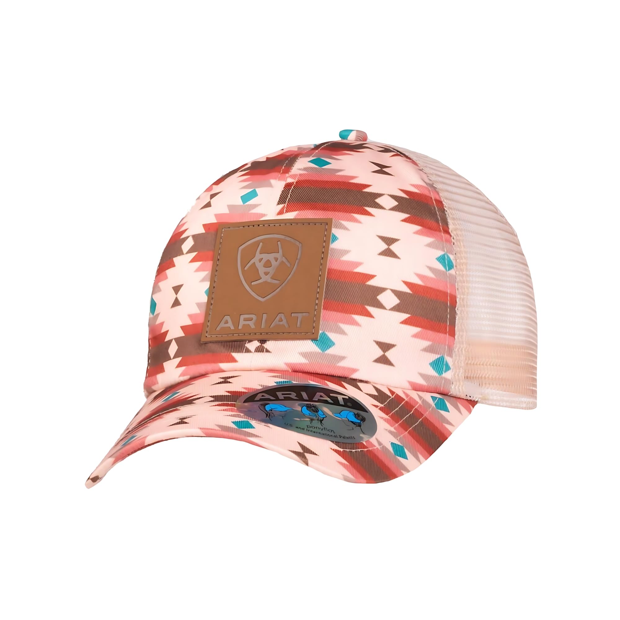 ARIAT Youth Girls Southwestern Leather Patch Ponytail Cap, Pink, One Size
