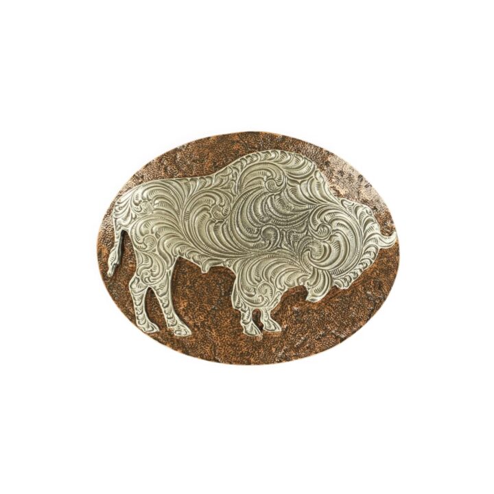 Nocona Mens Silver Bull Oval Hammered Edge Buckle