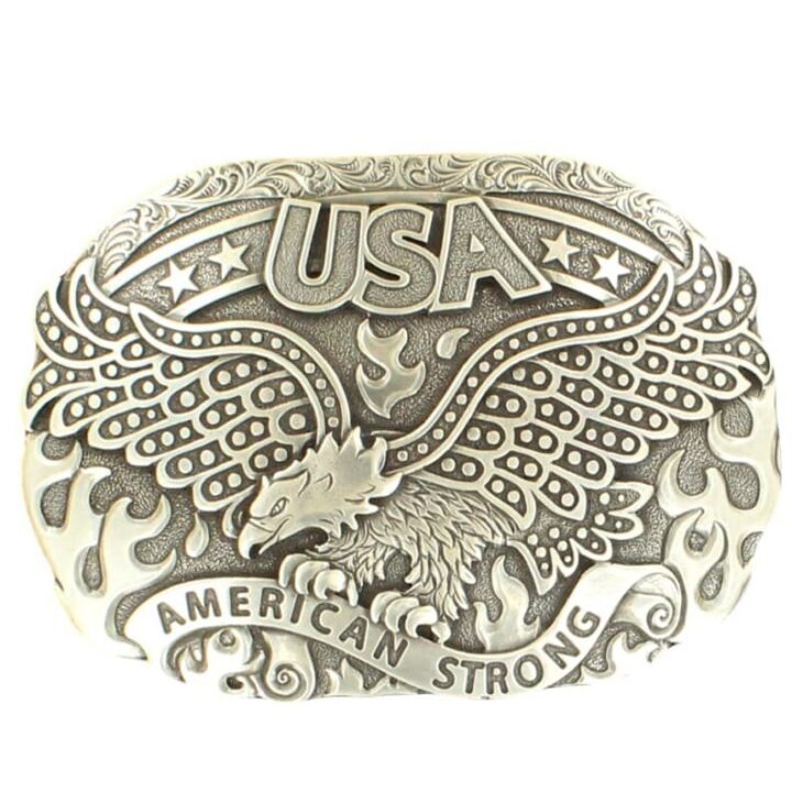 M&F Western Men's American Strong USA Eagle Oval Buckle, Silver, One Size