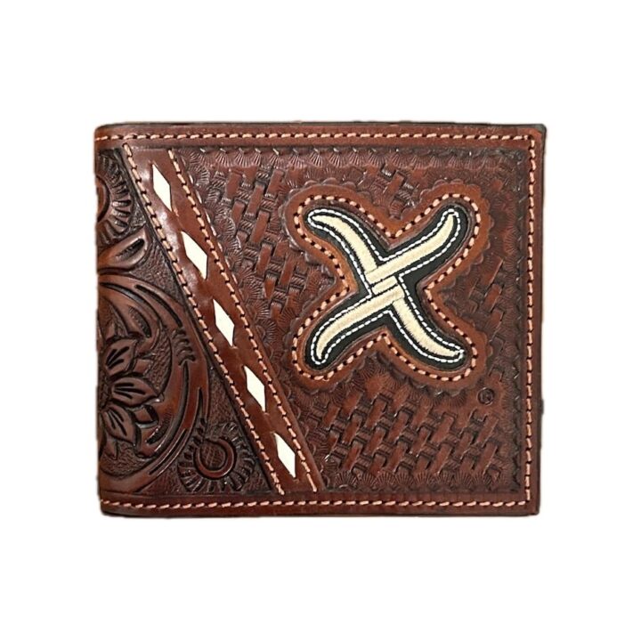 Twisted X XWH1B Mens Wallet Tooled Floral Basketweave Leather Brown Bifold