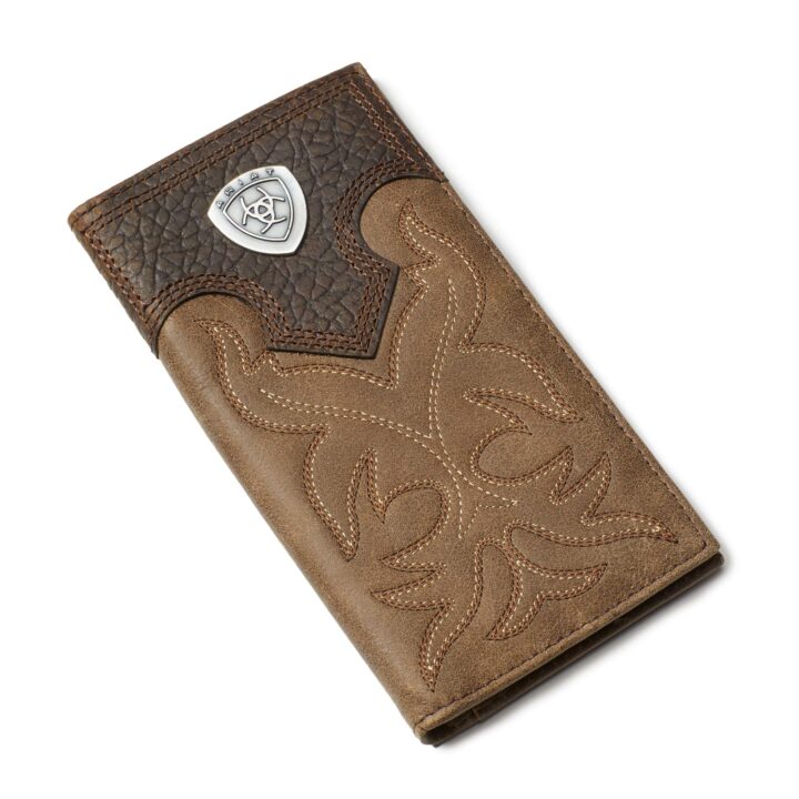 ARIAT Men's Rodeo Wallet, Boot Stitch Leather, Shield Concho, Brown