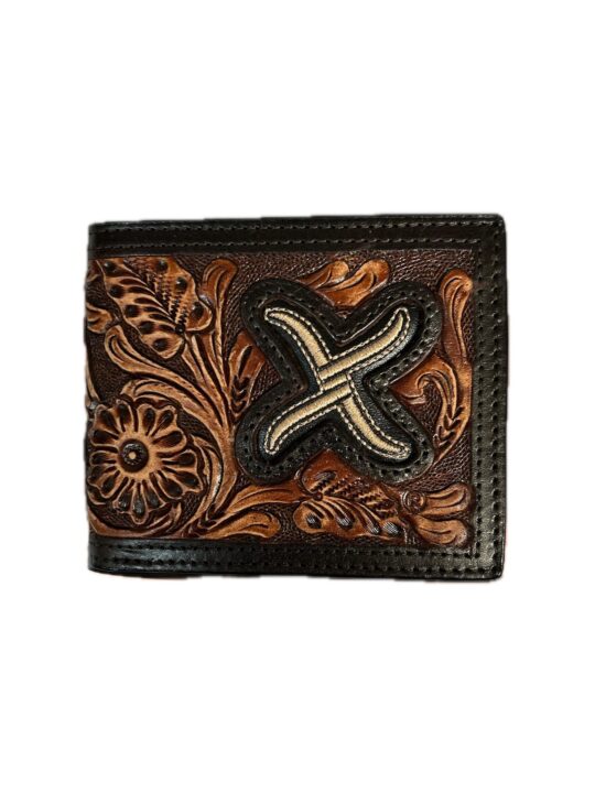 Twisted X XSW3B Mens Wallet Tooled Floral Design Brown Black Leather Bi-fold