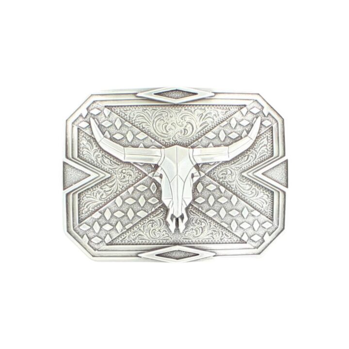 Nocona Belt Co. M&F Square Plate Steer Skull Buckle Silver