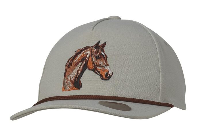 Ranch Craft Originals Mens Embroidered Horse Head Cap, Tan, Adjustable Snapback, Brown Rope Accent