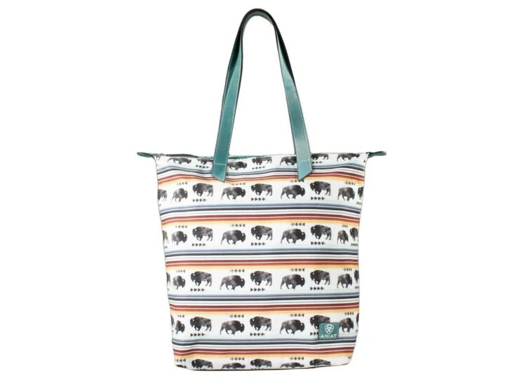 ARIAT Women's Buffalo Print Leather Trim Tote Bag, One Size
