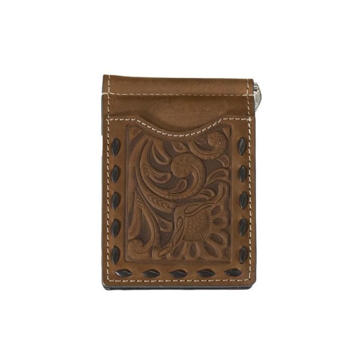 Nocona Belt Co. Men's Chocolate Tooled Floral Money Clip Wallet